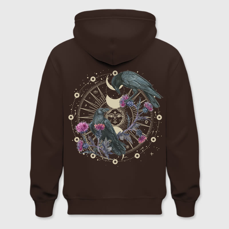 Olivenorma Mystical Moon Phase Raven Floral Fleece Hooded Sweater Tops Loose Hoodies - Brown - 2XL - image 12