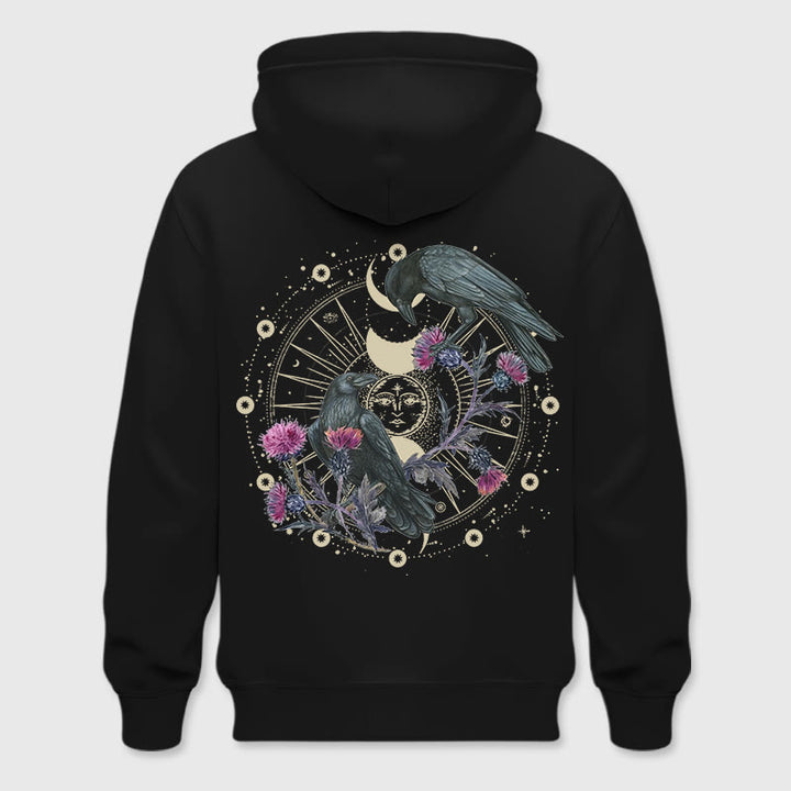 Olivenorma Mystical Moon Phase Raven Floral Fleece Hooded Sweater Tops Loose Hoodies - Black - 2XL - image 0