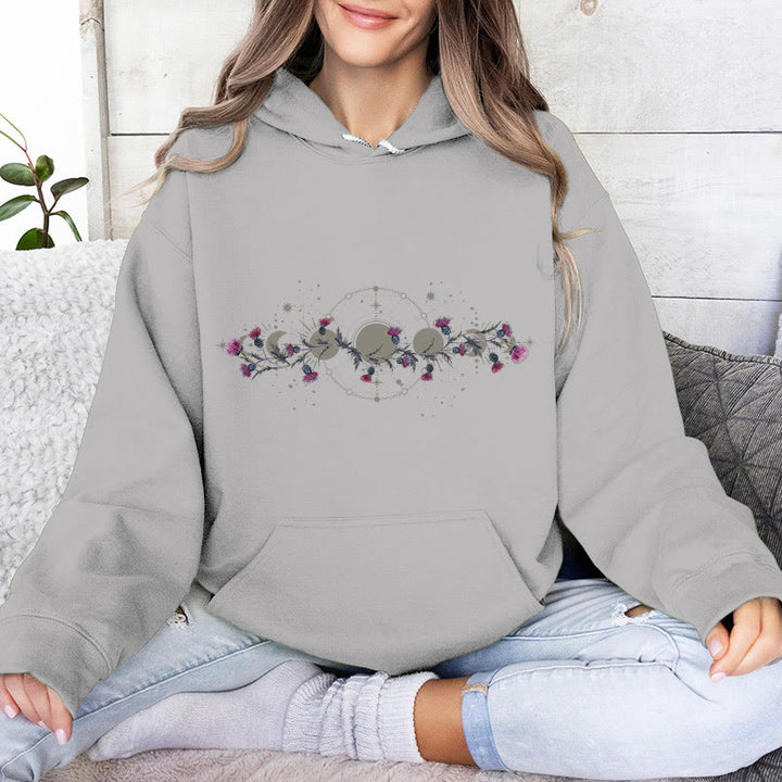 Olivenorma Mystical Moon Phase Raven Floral Fleece Hooded Sweater Tops Loose Hoodies - image 11