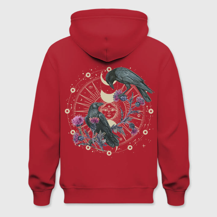 Olivenorma Mystical Moon Phase Raven Floral Fleece Hooded Sweater Tops Loose Hoodies - Red - 2XL - image 18