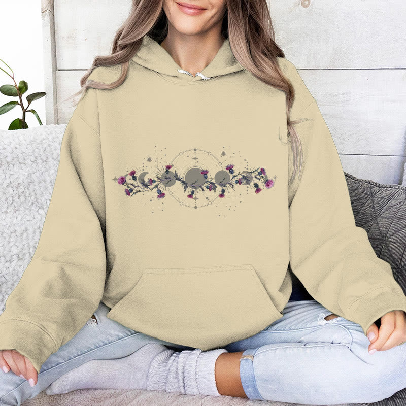Olivenorma Mystical Moon Phase Raven Floral Fleece Hooded Sweater Tops Loose Hoodies - image 17