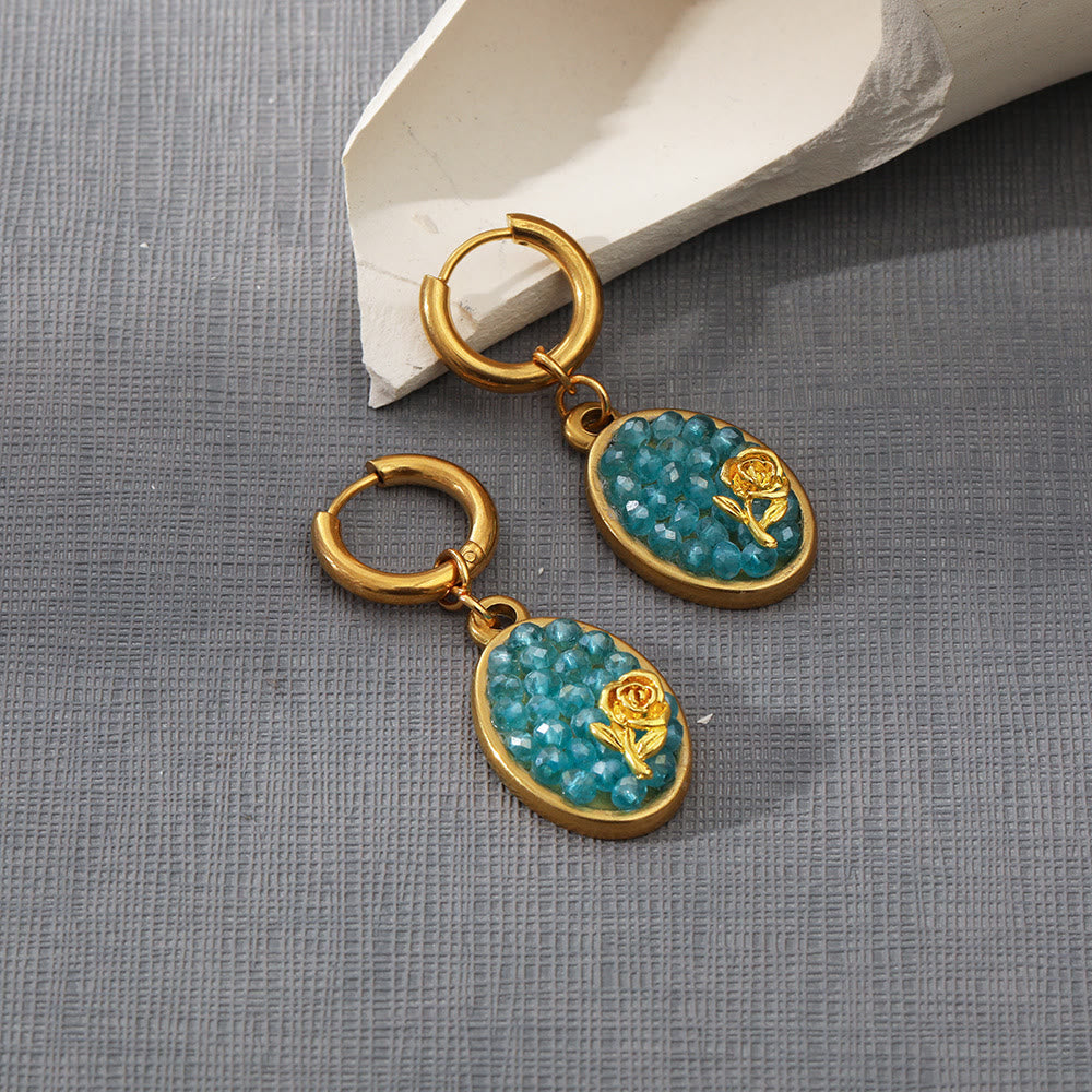 Olivenorma Paraiba Tourmaline Crushed Rose Oval Drop Earrings