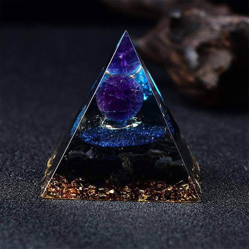 Olivenorma Amethyst Crystal Sphere & Blue Quartz Orgone Pyramid