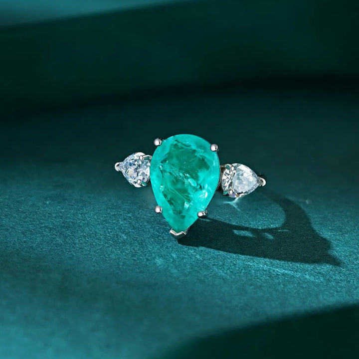 Olivenorma Paraiba Tourmaline White Zircon Exquisite Ring