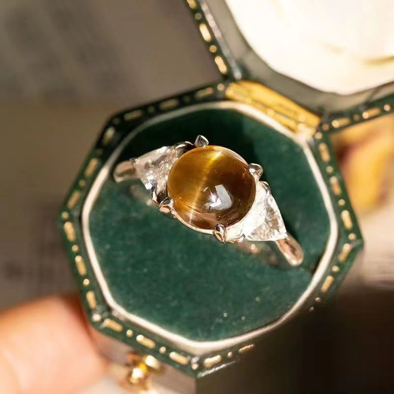 Olivenorma Cat's Eye Stone White Zircon Adjustable Ring