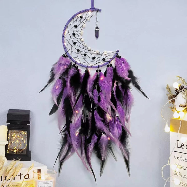 FREE Today: "Peace Energy" Amethyst & Obsidian Moon Feather Dream Catcher - Amethyst&Pearl&Obsidian with Light - image 0
