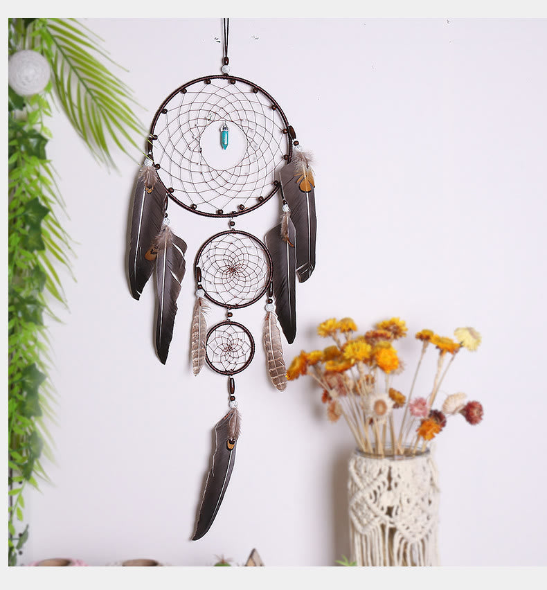 Olivenorma Turquoise Crystal Triple Feather Dream Catcher