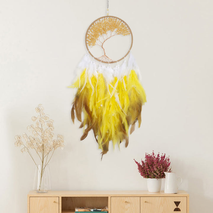 Olivenorma Crystal Tree of Life Pink Feather Dream Catcher - Citrine - image 27