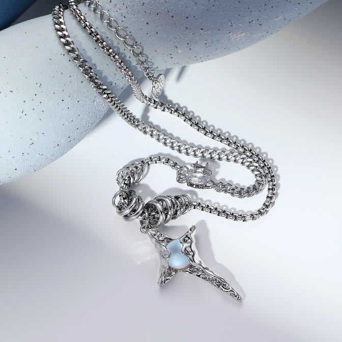 Olivenorma Moonstone Pleated Star Pendant Alloy Necklace