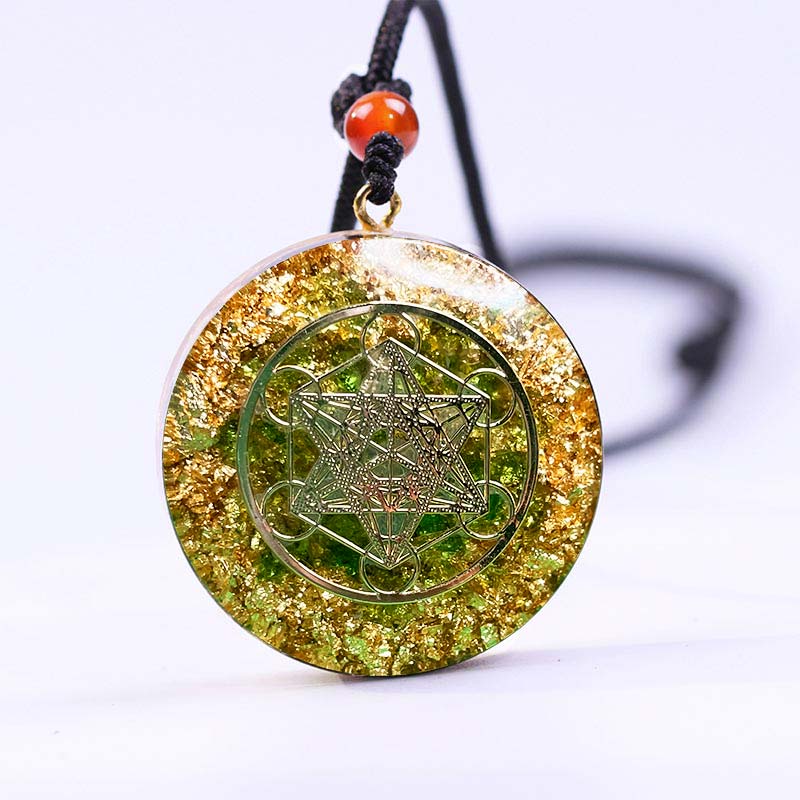 Olivenorma Peridot Metatron's Cube Symbol Necklace