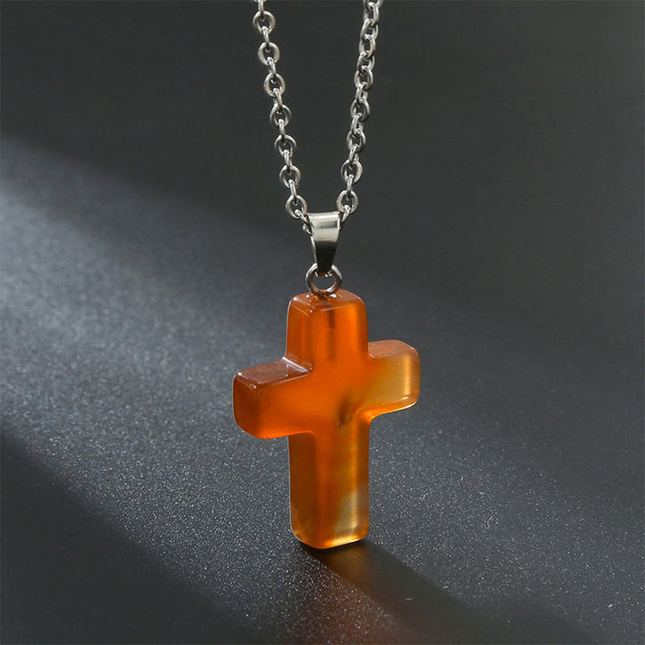 Olivenorma Natural Stone Cross Gemstone Necklace