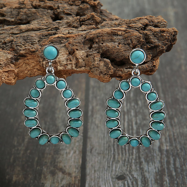 Olivenorma Waterdrop Cutout Set Turquoise Stud Bohemia Earrings