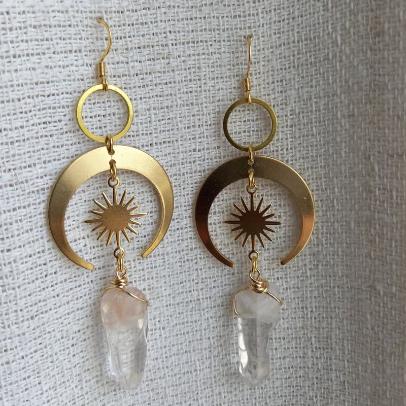 Olivenorma Clear Crystal Crescent Moon With Sun Earrings