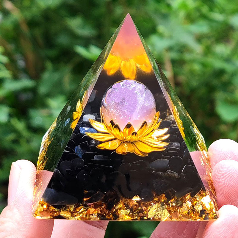 (Clearance 30% OFF / CODE: OFF30) - Olivenorma Black Tourmaline with Lepidolite Orgone Pyramid