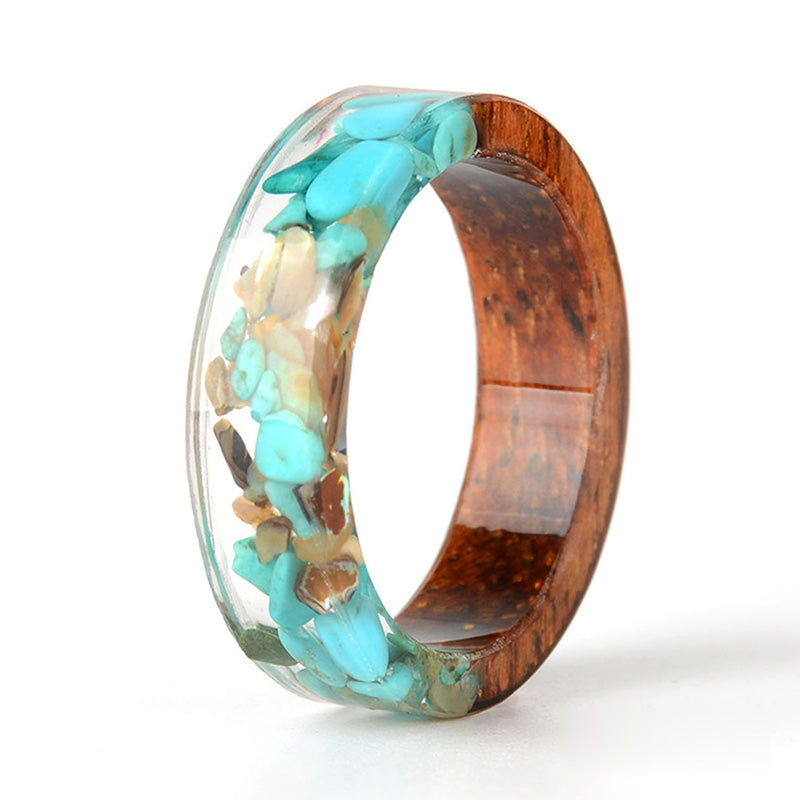Olivenorma Intellectual & Optimistic - Handmade Wood Ring - Turquoise + Gravel - 11 - image 4