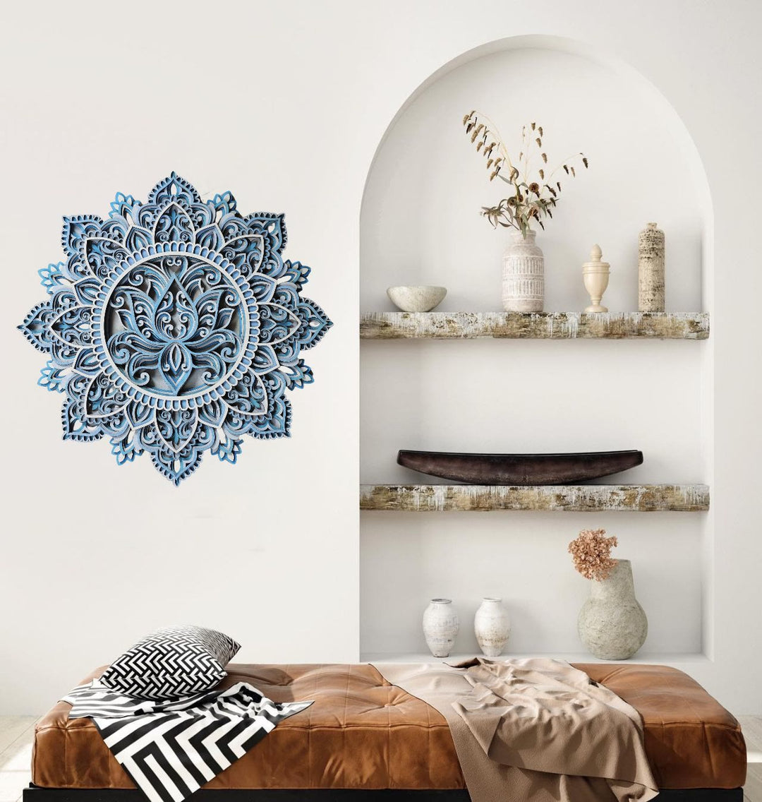 Olivenorma Blue Lotus Mandala 3D Painting Wall Decor