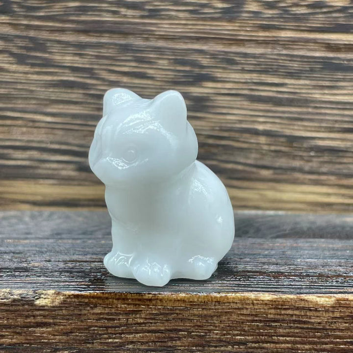 Olivenorma Natural Stone 1.2 Inch Cute Kitten Gemstone Decoration - White Jade - image 18