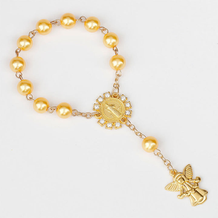 Olivenorma 8mm Golden Angel Christianity Pendant Rosary Bead Bracelet