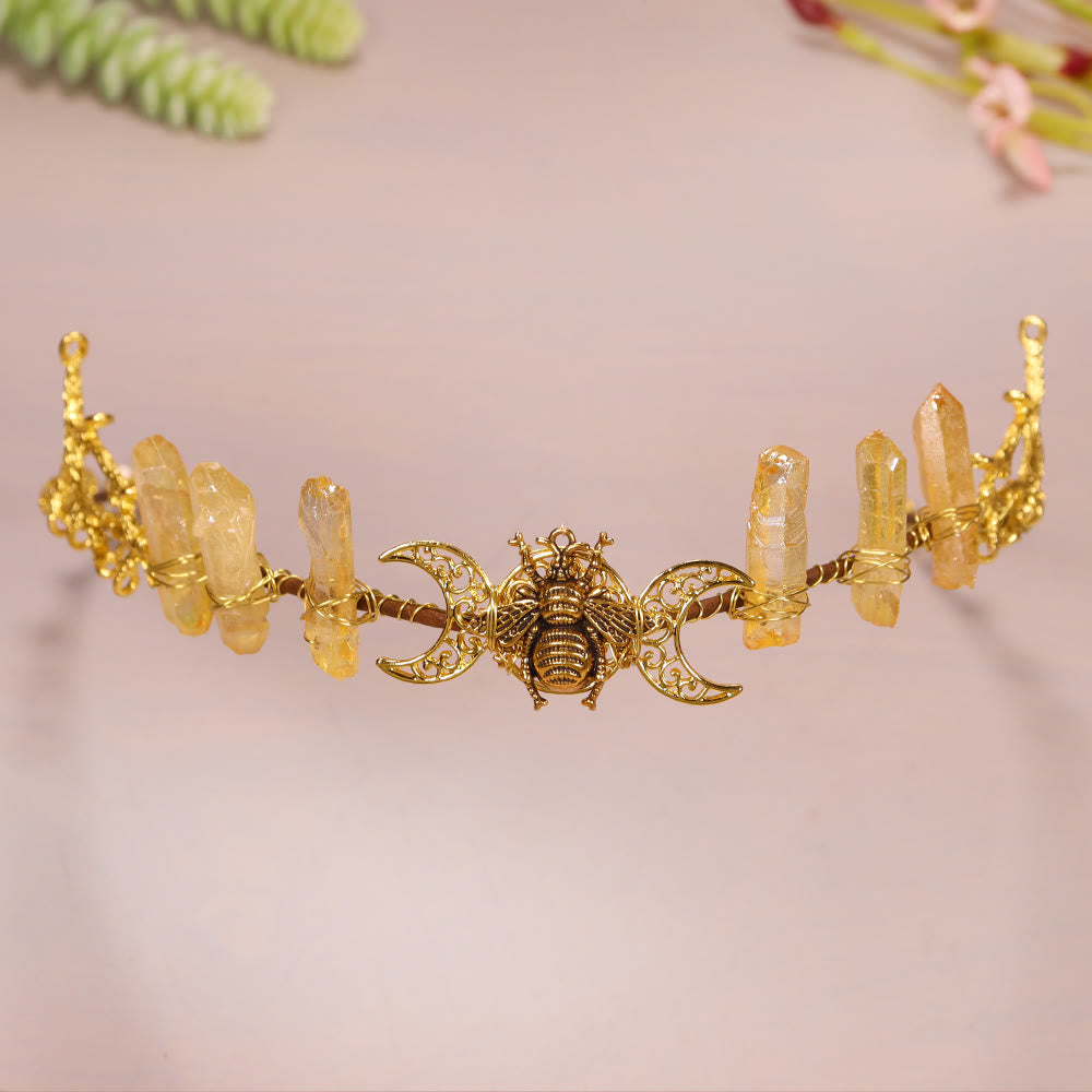 Olivenorma Natural Crystal Sun Moon Woven Flower Crystal Crown