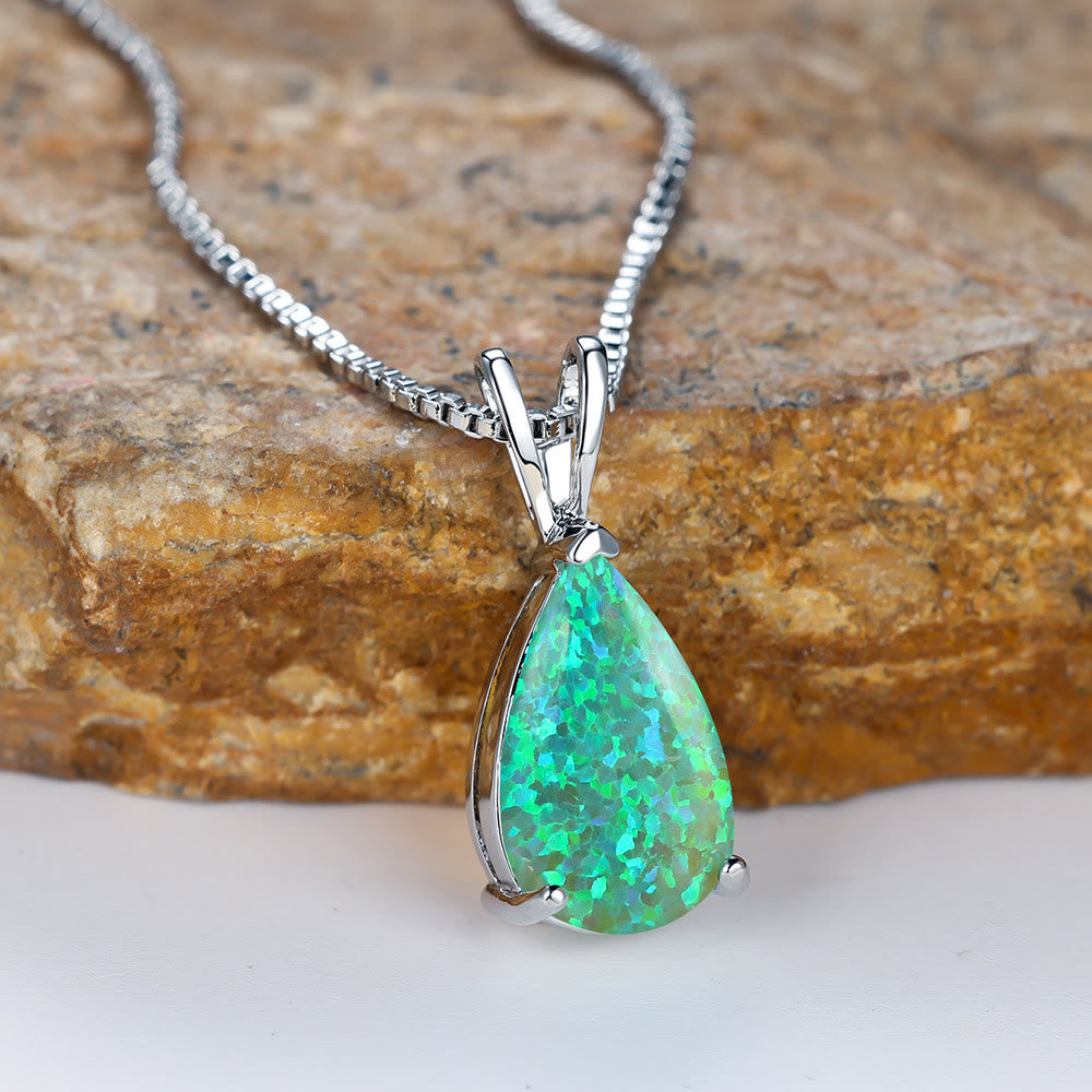 Olivenorma Synthetic Opal Water Drop Pendant Simple Necklace