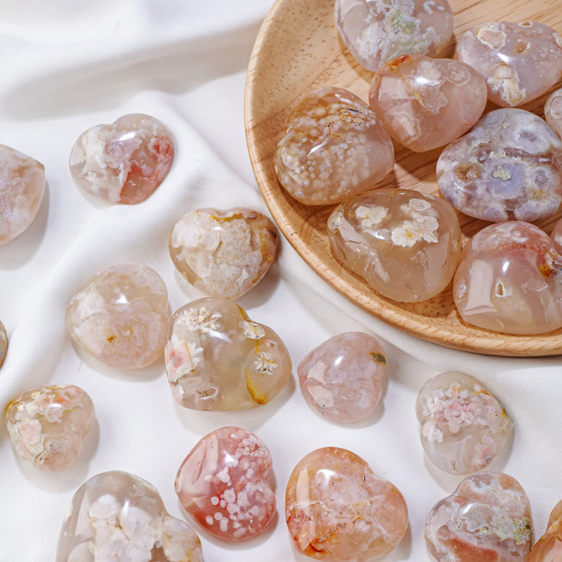 Olivenorma Cherry Blossom Agate Polished Play Stone Crystal Heart
