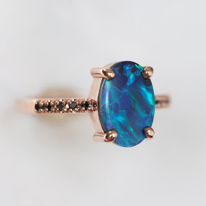 Olivenorma Sapphire With Opal 3 - Piece Ring Set