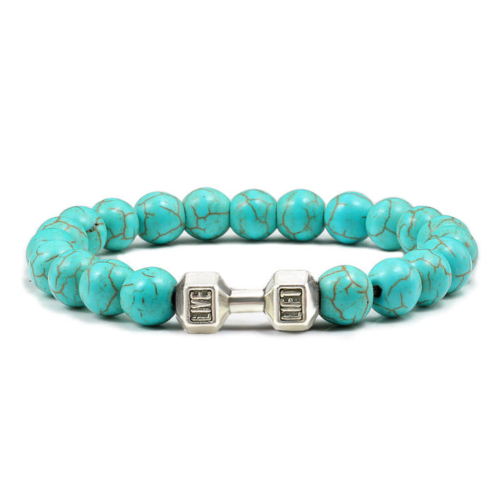 Olivenorma "Live Life" Dumbbells Natural Stone Beads Bracelet - Turquoise - Silver Barbell - 21cm - image 11