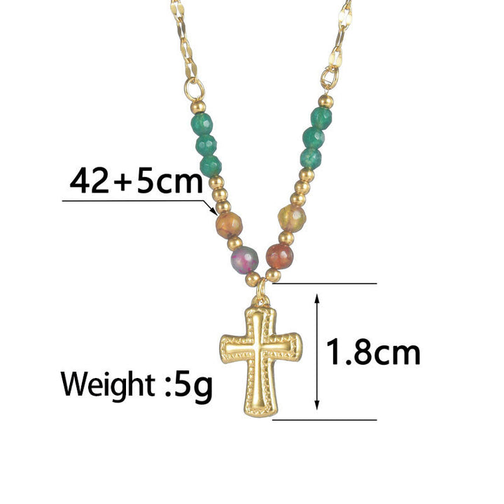 Olivenorma Crystal Beads Stainless Steel Cross Necklace