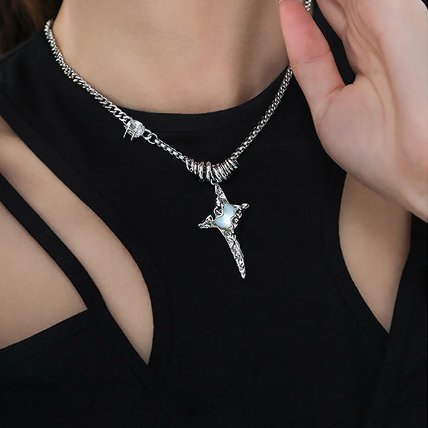 Olivenorma Moonstone Pleated Star Pendant Alloy Necklace