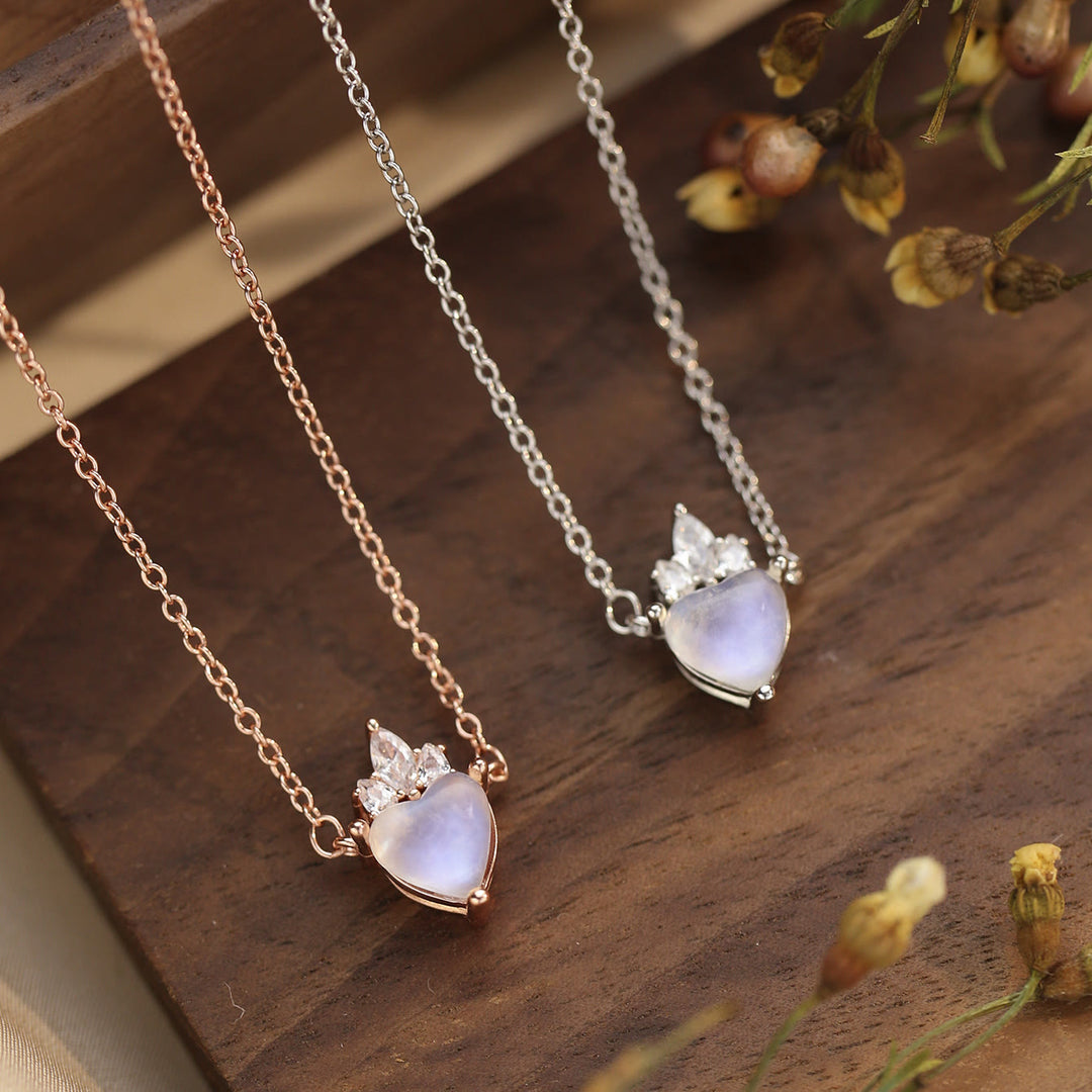 Olivenorma Heart Moonstone White Zircon Decoration Pendant Necklace