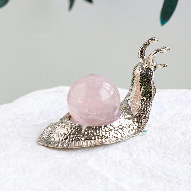 Olivenorma Natural Crystal Ball Holder Small Snail Gemstone Decoration - Rose Quartz - Silver - image 8