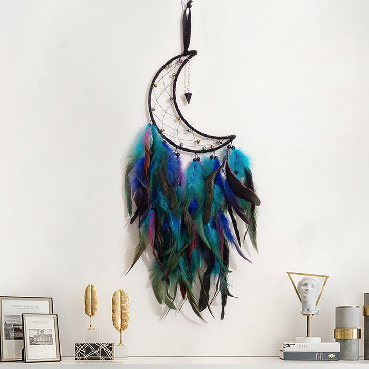 Olivenorma Blue Sandstone Pendant Moon Feather Dream Catcher