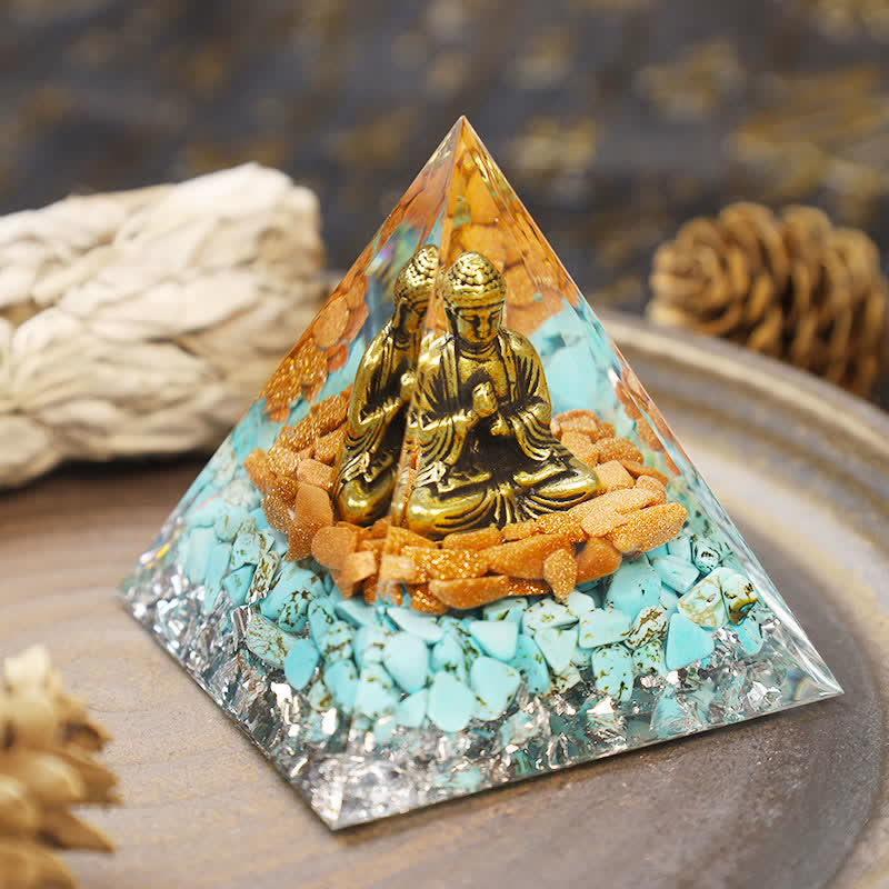 Olivenorma Sandstone With Turquoise Buddha Orgone Pyramid