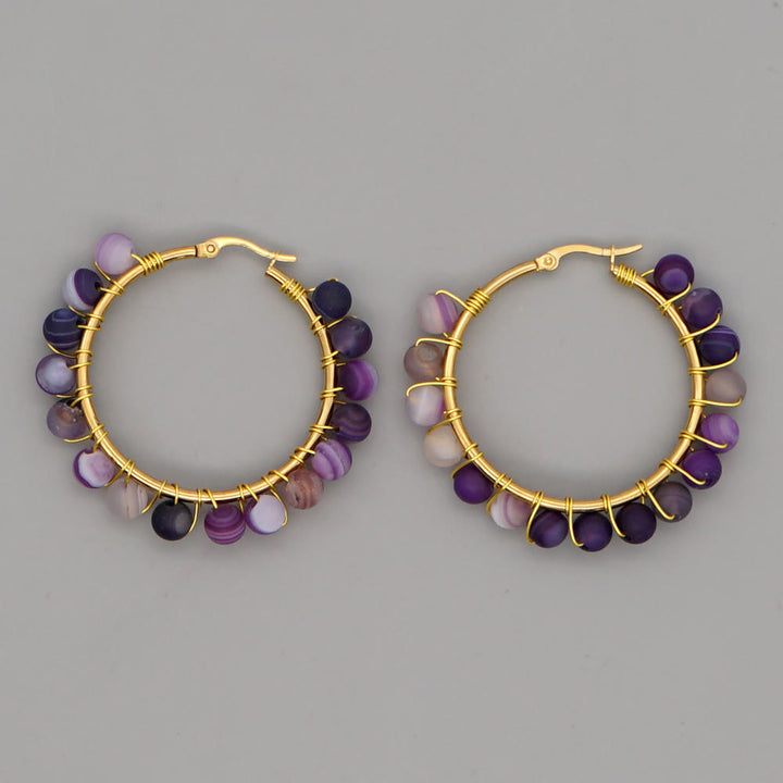 Olivenorma Boho Natural Crystal Beads Large Hoop Earrings