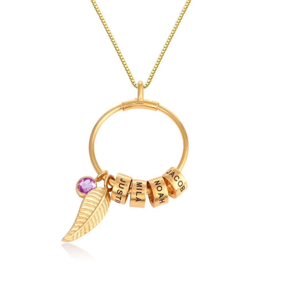 Olivenorma Custom Family Birthstone Leaf Beaded Engraved Necklace - Gold - December-Blue Zircon - 4th Engraving - image 0