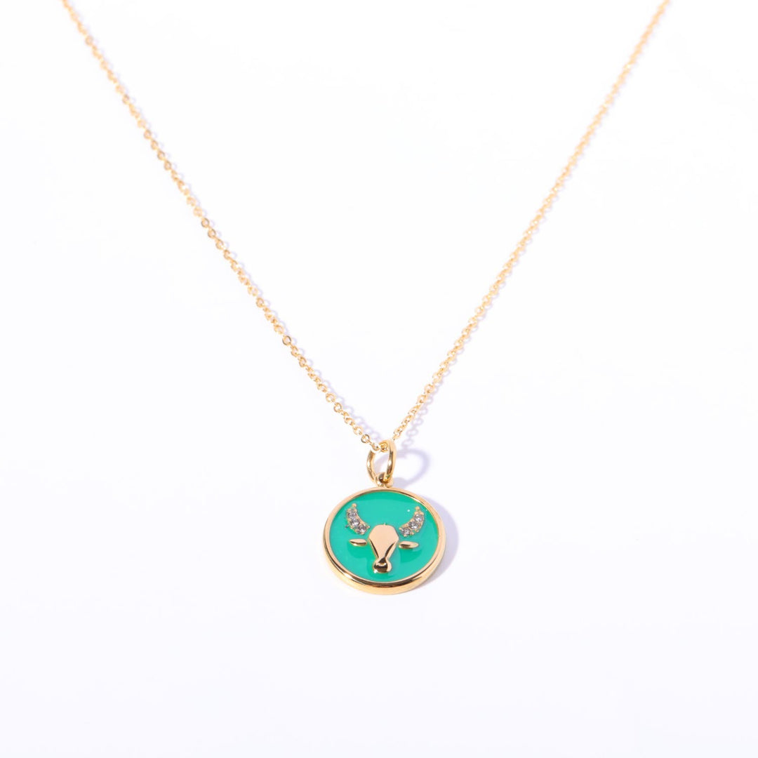 Olivenorma White Zircon Vintage Zodiac Stainless Steel 18k Necklace