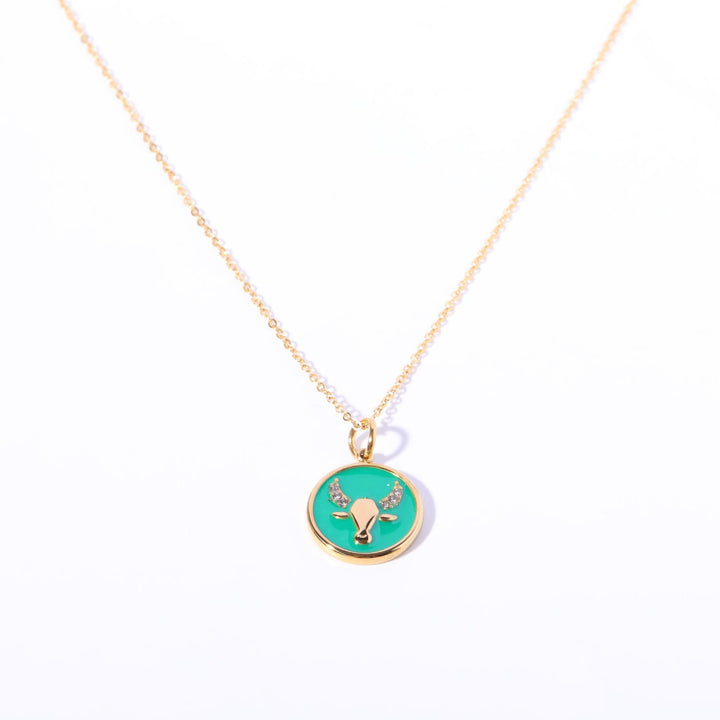 Olivenorma White Zircon Vintage Zodiac Stainless Steel 18k Necklace