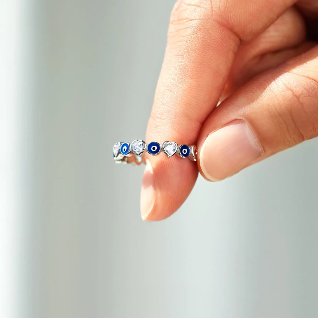 Olivenorma S925 Sterling Silver Heart White Zircon Evil Eye Ring - image 4