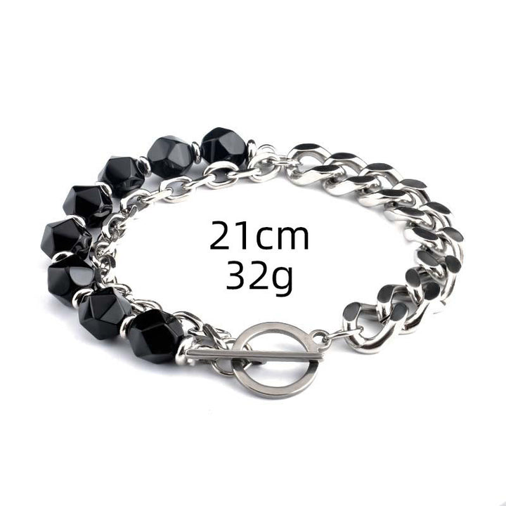 Olivenorma Faceted Black Onyx Tiger Eye Stainless Steel Bracelet