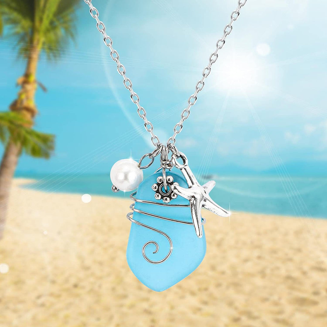 Olivenorma Sea Glass Pearl Starfish Necklace