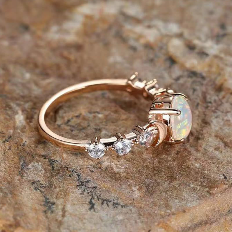 Olivenorma "Stone of Purification"- Crecent Moon Phases Opal Ring - image 1