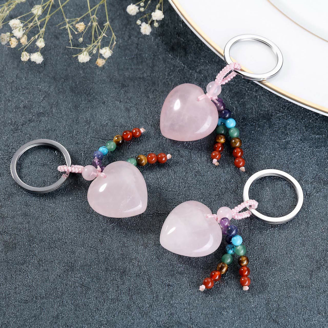 Olivenorma Natural Crystal Heart Keychain - Rose Quartz - image 5