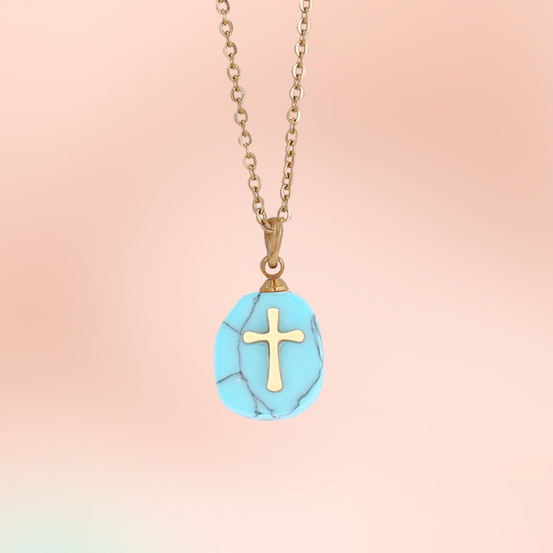 Olivenorma Natural Stone Cross Pendant Necklace