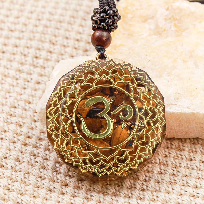 Olivenorma Tiger Eye OM Symbol Protection Necklace