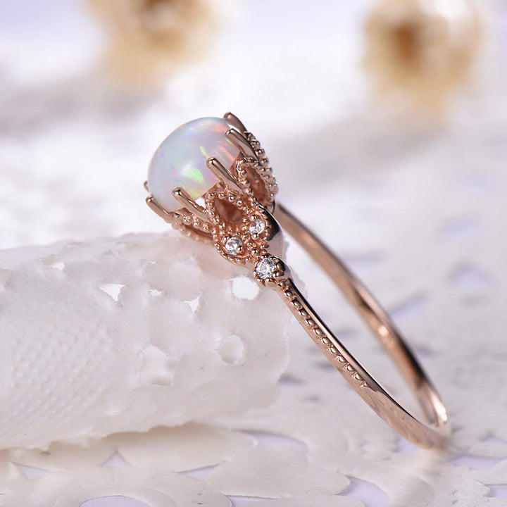 Olivenorma Round Moonstone Opal White Zircon Ring