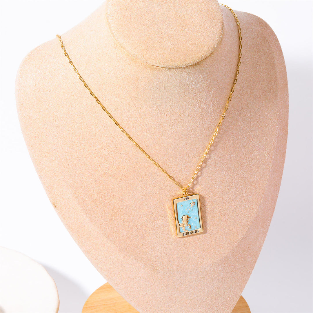Olivenorma Vintage Tarot Card Square Pendant Titanium Steel Necklace