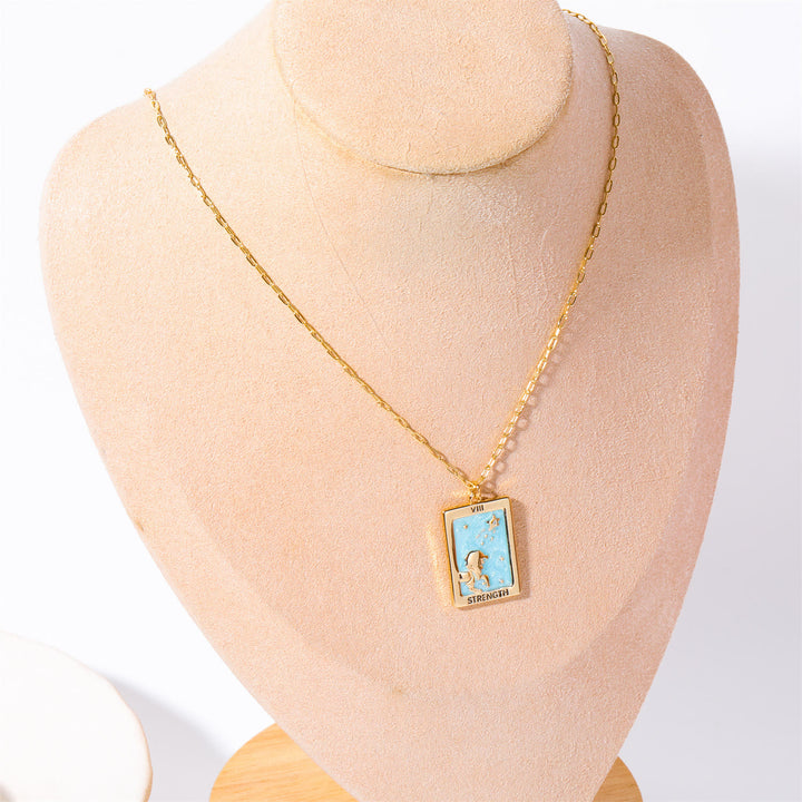 Olivenorma Vintage Tarot Card Square Pendant Titanium Steel Necklace
