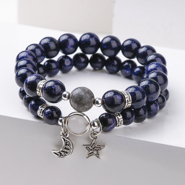 Olivenorma Blue Sandstone Obsidian 6mm Beaded Star and Moon Bracelet