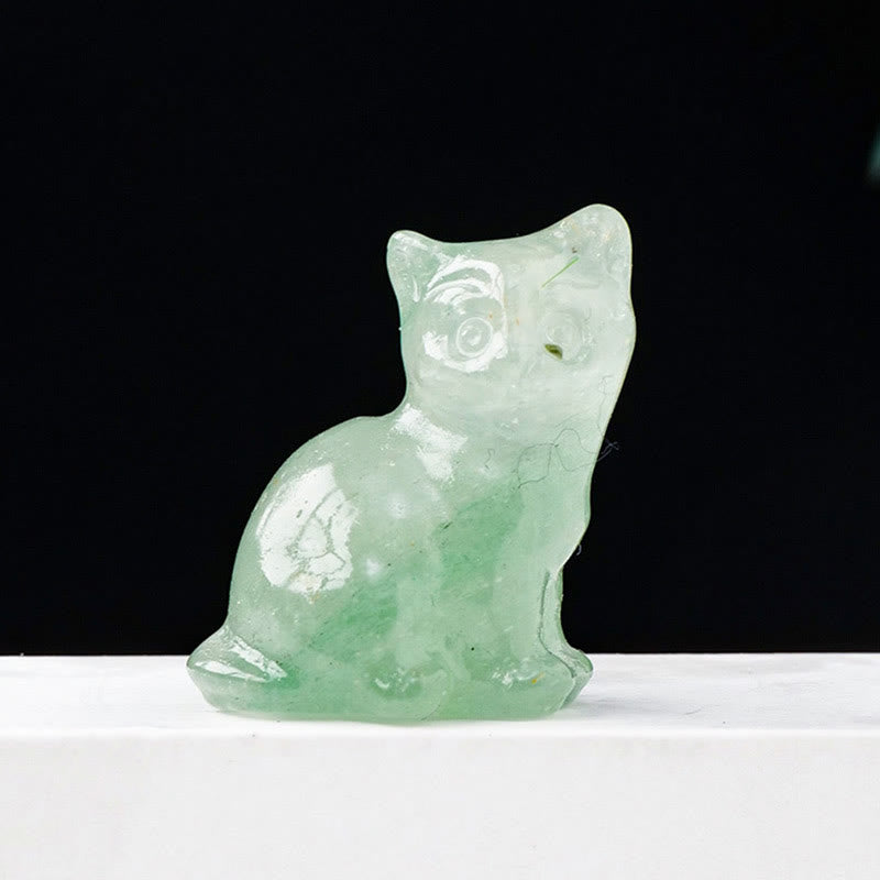 Olivenorma Natural Crystal Lucky Cat Carved Gemstone Decoration - Green Strawberry Quartz - image 30