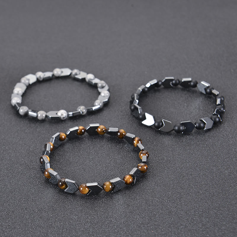 Olivenorma Arrow Hematite Tiger Eye Beaded Men Bracelet